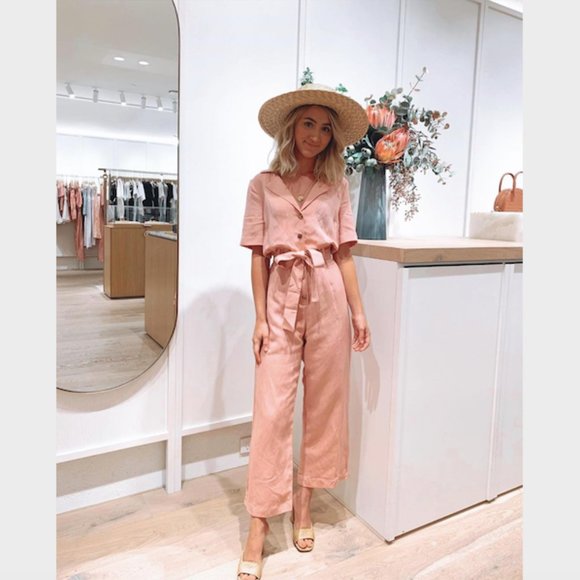 SOLD Kookai Dusty Pink Solace Jumpsuit Size 40 Tencel Linen Blend Collared - Picture 16 of 16